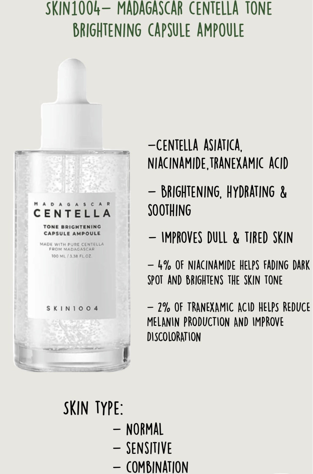 SKIN1004 Centella Ampoule Face Serum - Tone Brightening & Spot Correcting